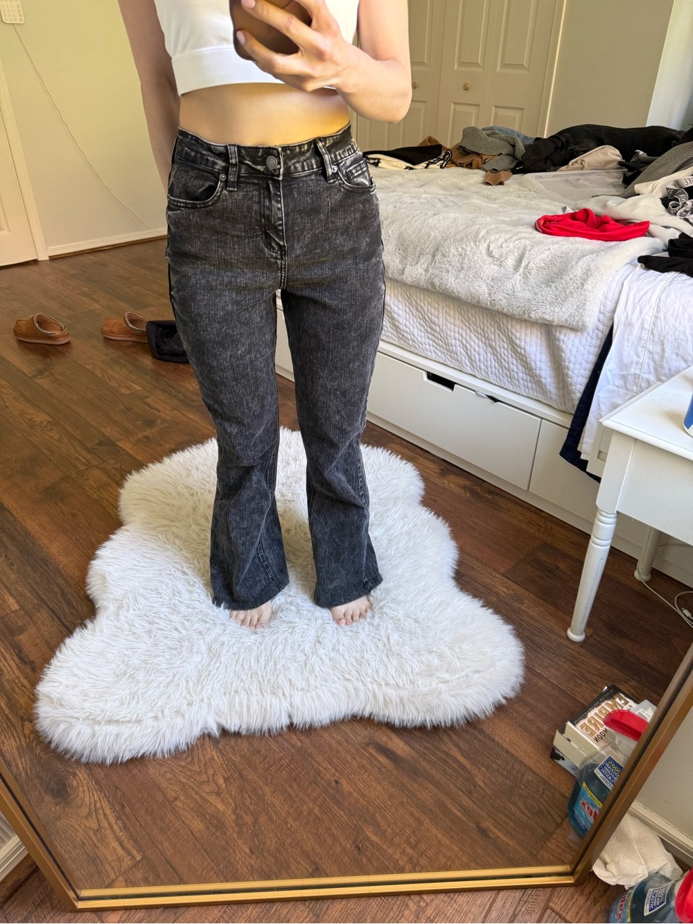 Fashion Nova Black Acid Wash Flare Jeans